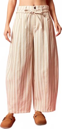 Peach Love California Rhodes Stripe Barrel Pants In Light Taupe