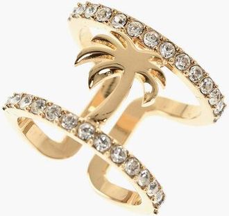 Palm Angels Gold-Tone Brass Ring with Rhinestones size 56
