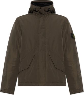 Stone Island Ge&iuml;soleerd jack met logopatch - Heren - Regenjassen - Groen - S - Leer - Jassen