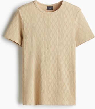 H&M Strukturiertes T-Shirt in Slim Fit - Beige