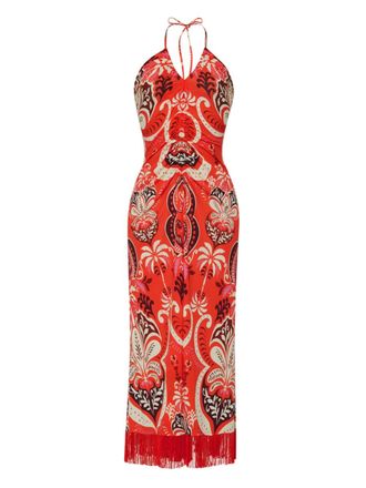 Cara Cara Shelter Island fringed patterned maxi dress - Red