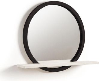 HOGAR 24 Hogar24 - Turin - Espejo De Pared Redondo Con Estante De Madera, Color Negro Y Blanco. Medida: Di&aacute;metro De 60 Cm - Negro Y Blanco