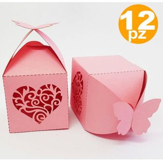 Trade Shop Trade Shop - Bomboniera Scatola Cuore Farfalla Rosa Portaconfetti Matrimoni Nascita Battesimo