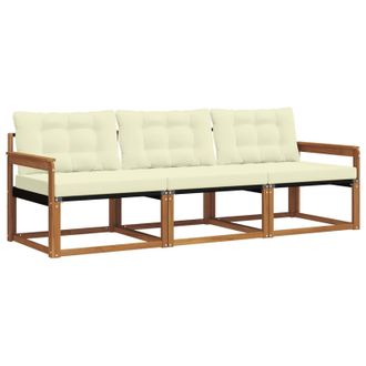 vidaXL Conjunto De Sof&aacute;s De Exterior Con Coj&iacute;n 3 Pcs Natural Y Crema Vidaxl