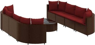 vidaXL Set De Sof&aacute;s De Jard&iacute;n 9 Pzas Y Cojines Rat&aacute;n Sint&eacute;tico Marr&oacute;n Vidaxl