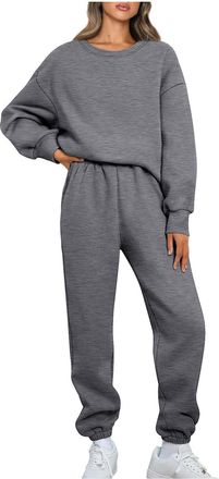 Generic Tracksuit Women Full Set UK Sale 2 Piece Outfit Jogging Workout Gym Sets Plain Long Sleeve Sweatshirt and Sweatpants Jogging Bottoms Casual Loose Loun