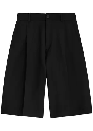 STUDIO NICHOLSON Pleated Linen and Wool-blend Shorts - Black - XL