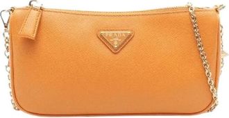Prada Pre-owned Saffiano Schoudertas - Dames - Vintage Mini Tas - Oranje - ONE Size - Leer - Vintage