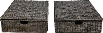 Happimess Holden 30 Classic Costal Hand-Woven Hyacinth Wicker Under Bed Storage Basket with Lid, Black (Set of 2)