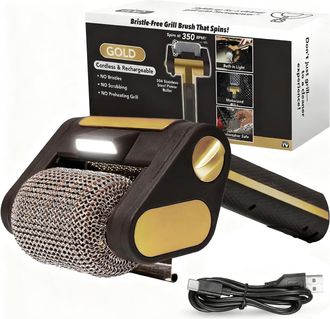 No Brand Cepillo El&eacute;ctrico Para Parrilla, Limpiador Inal&aacute;mbrico Para Barbacoa De 4000 Mah Con Luz Led, Rodillo El&eacute;ctrico De Acero Inoxidable De 350 Rpm, Cepill