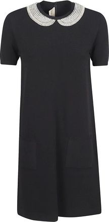 Valentino Garavani Geborduurde Stretch Viscose Jurk - Dames - Korte kleedjes - Zwart - M - Polyester - Kleedjes