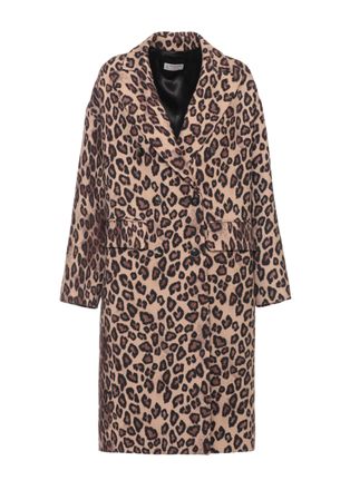 Alberto Biani Animal Print Double-Button Long Wool Coat