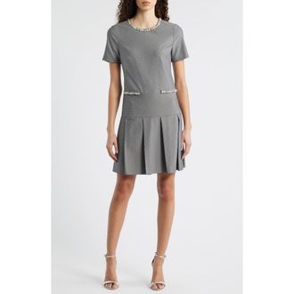 Eliza J Bejeweled Short Sleeve Drop Waist Dress in Grey at Nordstrom, Size 10