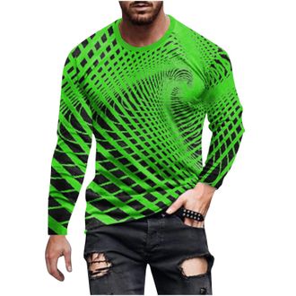 Generic Lime Green 2025 Mens Casual Tops Long Sleeve Blouses for Mens Crew Neck Spandex Geometry Print 3D Digital Graphic Loose Fit Funny Summer Fall Shirts 2