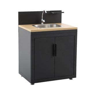 Sweeek M&oacute;dulo cocina exterior de acero y decoraci&oacute;n de madera 1 fregadero 2