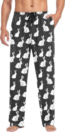 Alaza Mens Pajama Bottoms White Rabbit Cotton Pajama Pants for Men with Pockets Lounge Pants Sleepwear, XXL