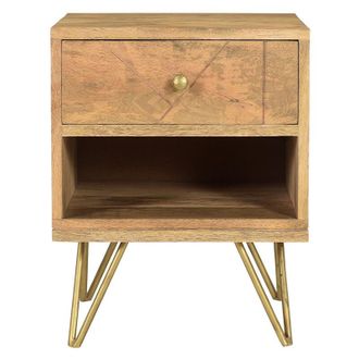 Miliboo Mesilla De Noche De Madera De Mango Macizo Tallada Y Metal Dorado Linium