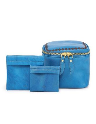 OLD TREND Celosia Genuine Leather Cube Jewelry Case in Sky Blue at Nordstrom