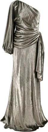 Maria Lucia Hohan Amaris Khaki Lurex Velvet One Shoulder Gown Size XS