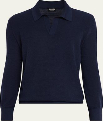 Ermenegildo Zegna Mens Cashmere and Mulberry Silk Waffle Knit Polo Sweater