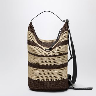 Loewe Loop striped raffia bucket bag in chocolate/natural
