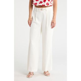 Elie Tahari The Oakley Belt Detail High Waist Wide Leg Twill Pants in Sky White at Nordstrom Rack, Size 16