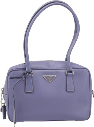 Prada Bauletto Saffiano Purple Leather Handbag (Pre-Owned)