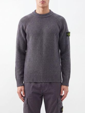 Stone Island Maglia girocollo in cotone con patch logo Compass sulla manica