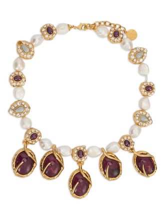 Roberto Cavalli gemstone-embellished pearl necklace - unisex - Silver/Pearl/Amethyst - One Size - Neutrals