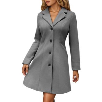 Generic Winter Coats for Women Wool Blend Trench Coat Plus Size Jackets for Womens Elegant Single Breasted Stand Collar Long Sleeve Tops Outerwear Casual Mid-