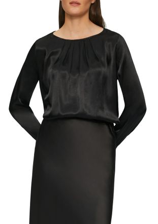 s.Oliver Black Label Langarmshirt S.OLIVER BLACK LABEL, Damen, Gr. 38, schwarz, Obermaterial: 100% Viskose, unifarben, taillenbedeckt, U-Boot-Ausschnitt, B&uuml;ndchen, Shirts 