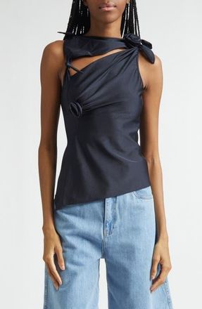 Coperni Rosette Cutout Asymmetric Jersey Top in Black Blk at Nordstrom, Size X-Small
