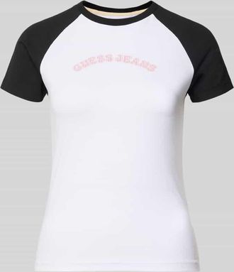 Guess Slim Fit T-Shirt mit Rundhalsausschnitt und Logo in Weiss, Gr&ouml;&szlig;e XS