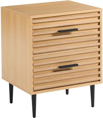 Beliani Bedside Table Light Brown MDF Iron Legs 2 Drawers Side Table Modern KEITH