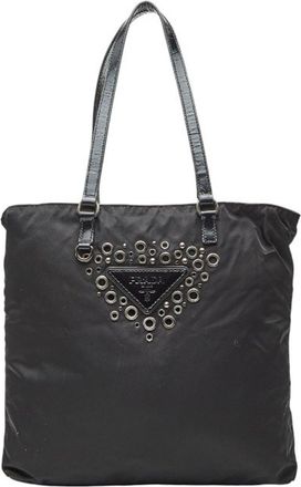 Prada Black Nylon Leather Shoulder Bag Tote Bag (Pre-Owned)