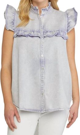 Entro Denim Ruffled Top In Periwinkle