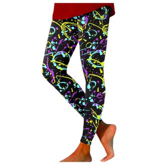 Generic Womens Neon High Waisted Artistic Printed 80s Stretch Leggings Womens Yoga Running Soft Pants Bright Young Women Pants for Gym Fitness Workout Running