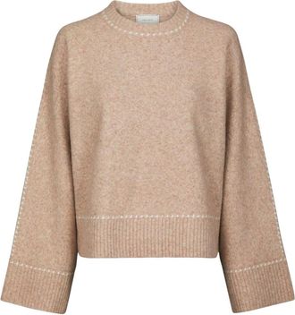Neo Noir Ronde hals gebreid - Dames - Ronde hals truien - Beige - XL - Leer - Truien & Vesten