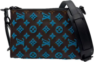 Louis Vuitton Beige Blue Brown Coated Canvas Leather Shoulder Bag (Pre-Owned)