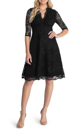 Kiyonna Mademoiselle A-Line Lace Cocktail Dress in Onyx at Nordstrom, Size X-Small