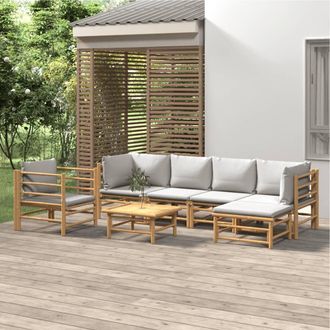 vidaXL Vidaxl - Set De Muebles De Jard&iacute;n 7 Piezas Bamb&uacute; Y Cojines Gris Claro