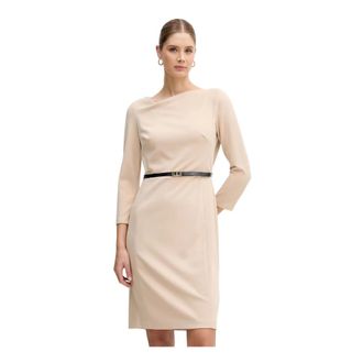 DKNY Dkny, Kleedjes, Dames, Beige, L, Polyester, Jurk met ceintuur
