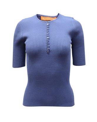 Altuzarra Dory Ribbed-Knit Top in Blue Viscose