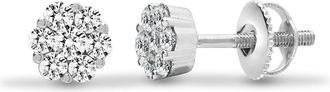 Jewelco London 18ct White Gold Diamond Solitaire-style Cluster Stud Earrings - 18E417-025