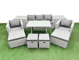 Fimous 10 Pieces Outdoor PE Rattan Sofa Armchair Set with 2 Side Tables in Light Grey