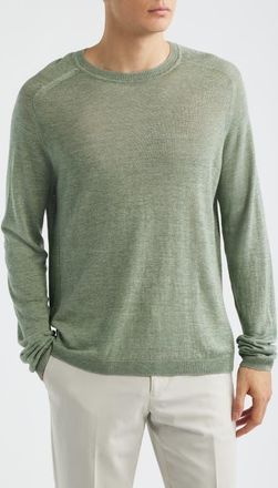 Jack Victor Cormack Long Sleeve Crewneck Linen & Silk Pullover in Sage at Nordstrom, Size Xx-Large
