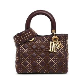 Dior Pre-owned Womens Lady Studded Handbag - Dark Brown Leather - One Size