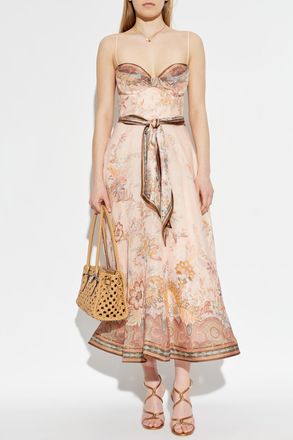Zimmermann Dress With A Belt At The Waist, Womens, Pink