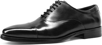 Generic Oxford Shoes for Men Lace Up Cap Toe Round Toe Cowhide Block Heel Low Top Rubber Sole Resistant Non Slip Prom(5.5 UK) Black