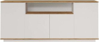 Vente-Unique Aparador 4 Puertas, 1 Nicho Abierto En El Medio Decorado En Madera De Pino Y Blanco L180 Cm